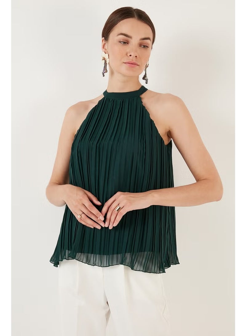 Lela Halter Neck Sleeveless Pleated Women's Blouse 611BZ0220 - Image 4